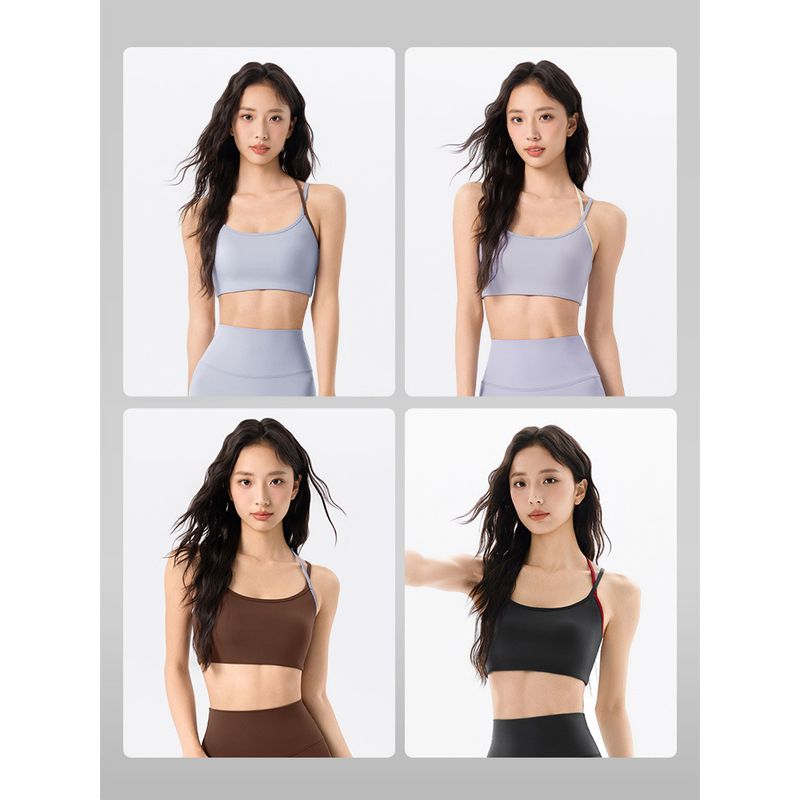 Lu Same Style Double-Shoulder Strap Sling Sports Intimates Women's Fixed Cup Bubble Wrap Running Beauty Back Yoga Vest Workout Bra