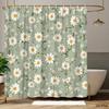 Botanical Daisy Illustration Shower Curtain 1Pc With 12 Hooks For Bathroom Home Decor Polyester 2D Flat Print 70.8X70.8 Inch
