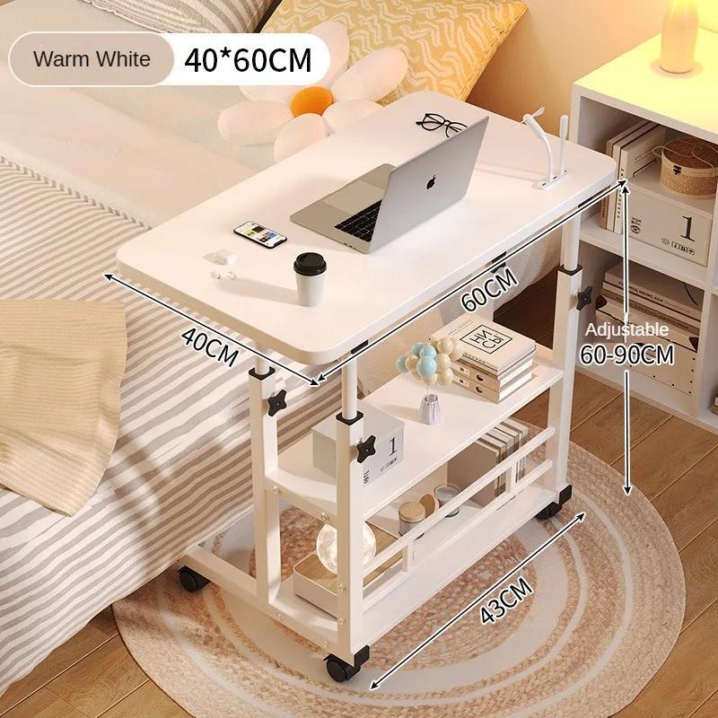 Mobile Portable Desk Adjustable Height Study Table with Storage Shelf Bedside Desk for Working Eating OPTIONAL USB Fan & Light