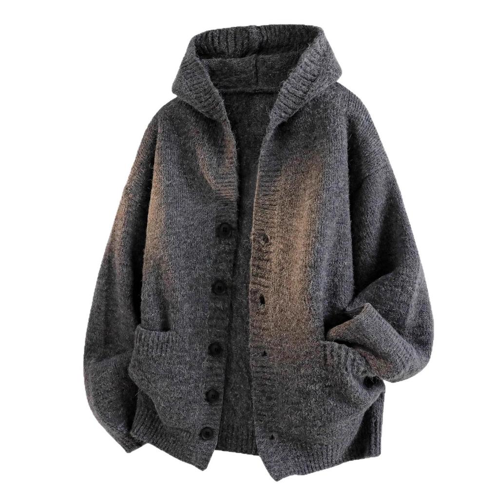 Men's Hooded Cardigan Sweater: Autumn/Winter Trendy Loose Heavyweight Casual Knitwear.