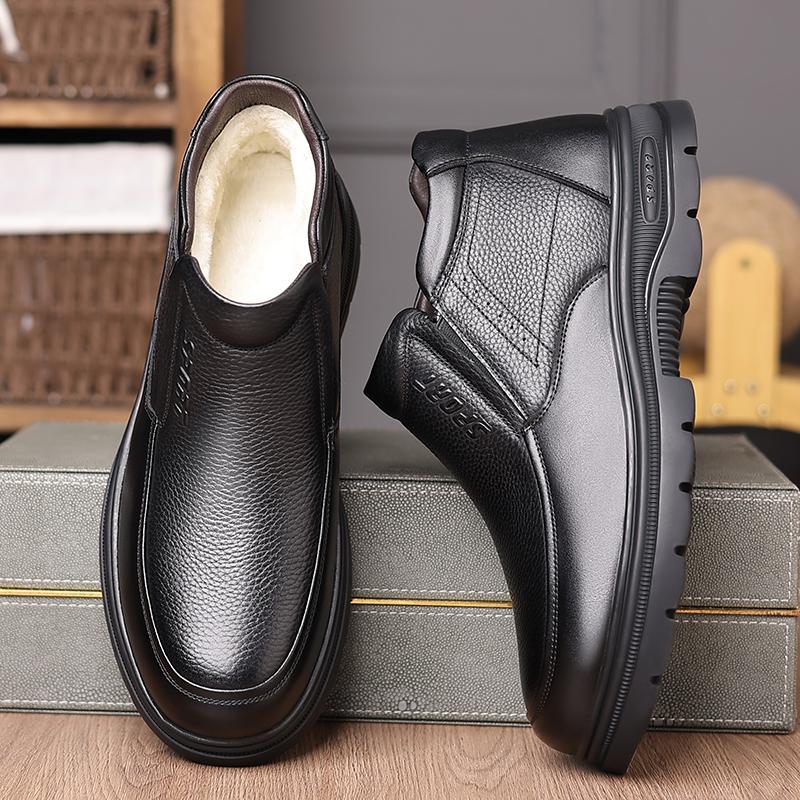 Fashion Men Winter Plush Snow Boots Casual High Top Shoes Classic Male Motorcycle Boots Comfy Business Walking Shoes Leisure Walk Botas