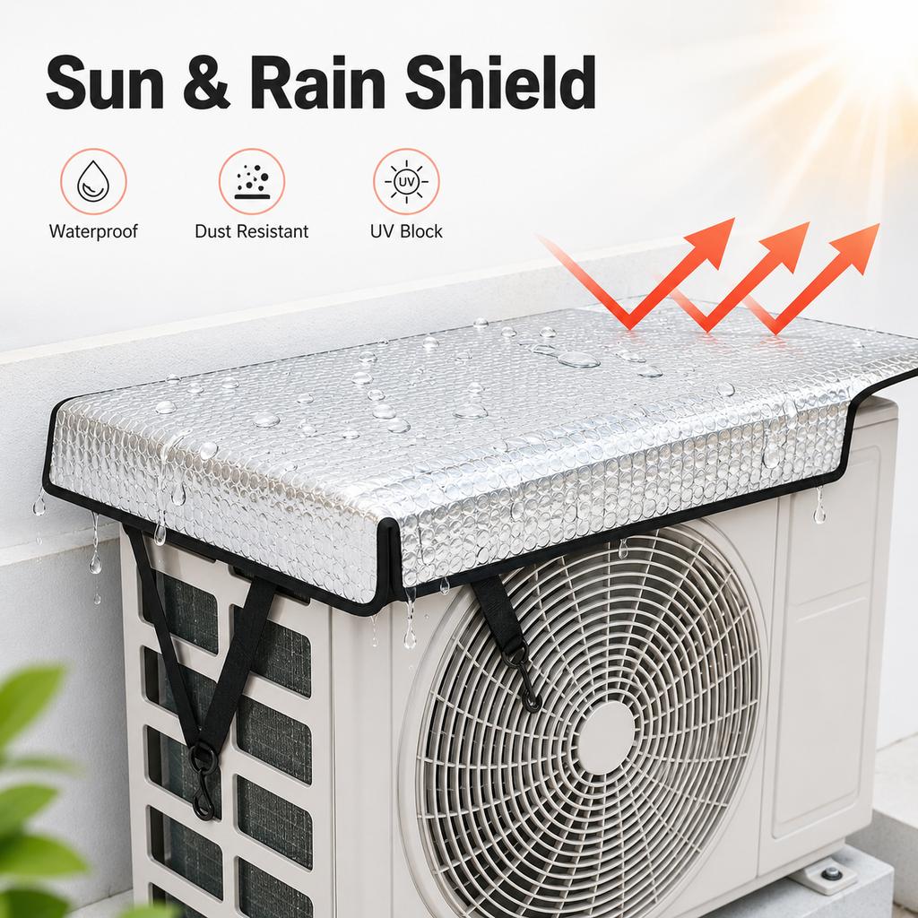 Cubierta Impermeable con Parasol y Protección contra el Polvo para la Unidad Exterior de Aire Acondicionado - Funda Protectora para Equipo de AC en Exteriores