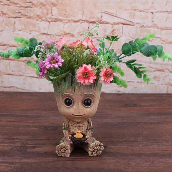Lovely Handmade Carved Baby Groot Flower Pot Pen Holder Birthday Gift Home Decor
