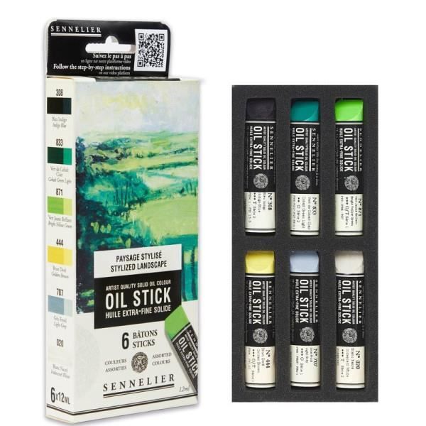 Oil Stick - Extra-fine - Solid - Sennelier - 6 Colors - Stylized Landscape
