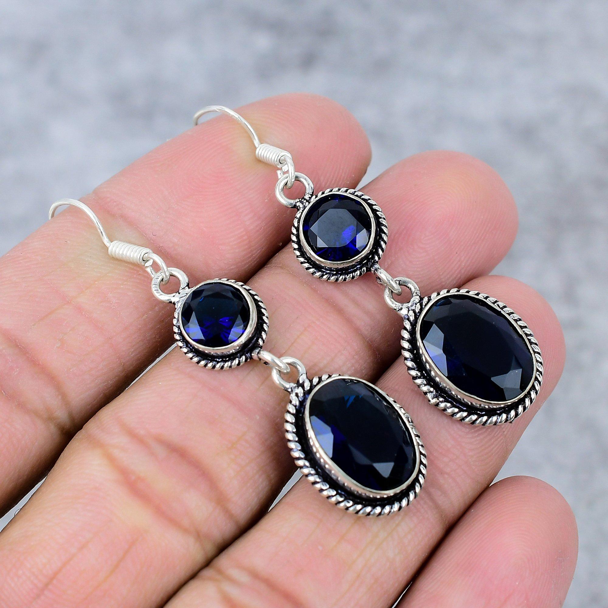 

London Blue Topaz Gemstone Handmade 925 Sterling Silver Earring 2.56 M-336