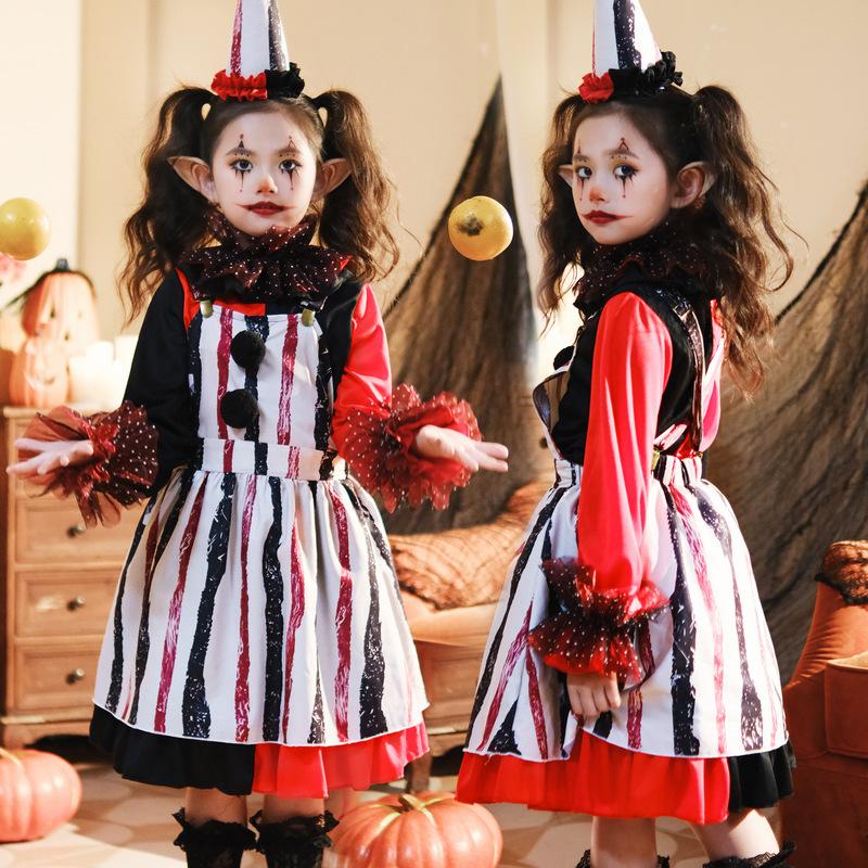 Halloween Barn Klovnekostyme Fest Utkledningskostyme Scene Barn Skrekkshow Kjole