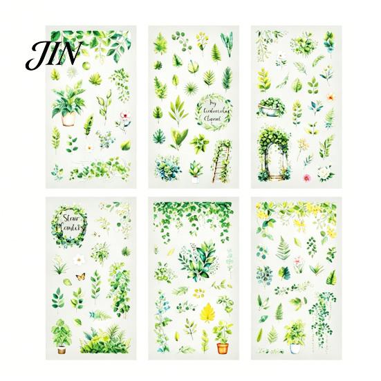 Nature Themed Stickers 6 Sheets/Set Natural Flower Scrapbook Stickers, Waterproof PVC Floral Plants Decals, Botanical Art Transparent Decorative