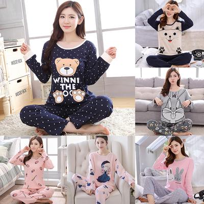 Two Piece Cartoon Cute Printed Pajamas Set Sleepwear Nightgown Long Sleeve Pajamas Ladies Homewear