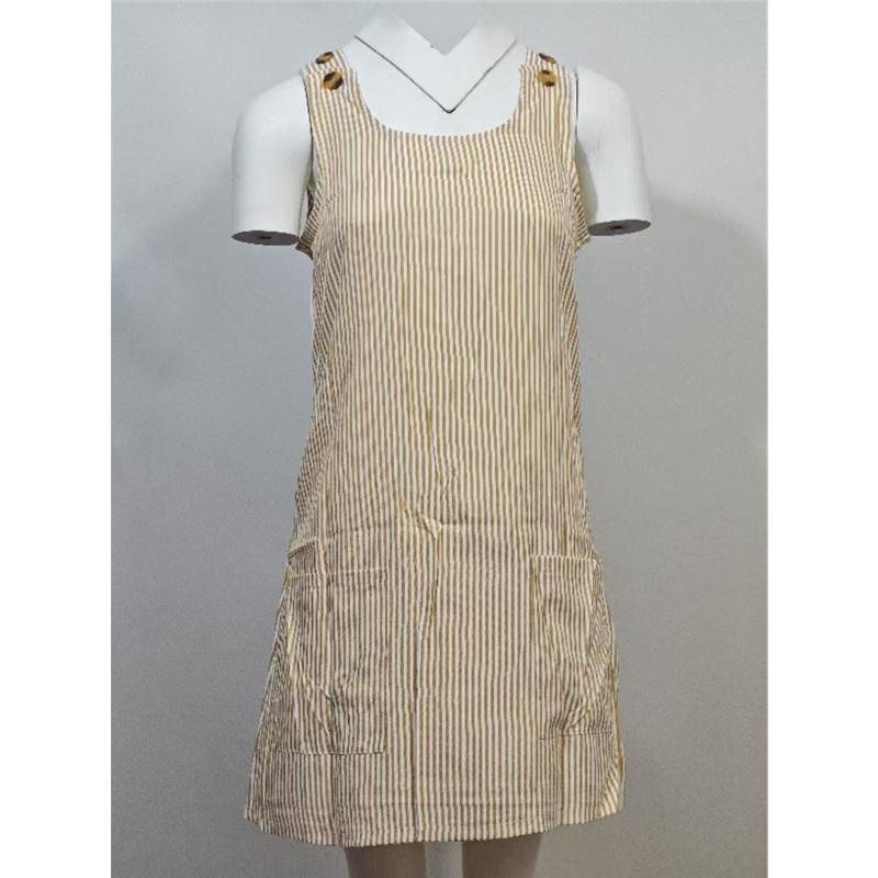 Women Striped Sleeveless Mini Dress U Neck Pocket Loose Casual Sundress