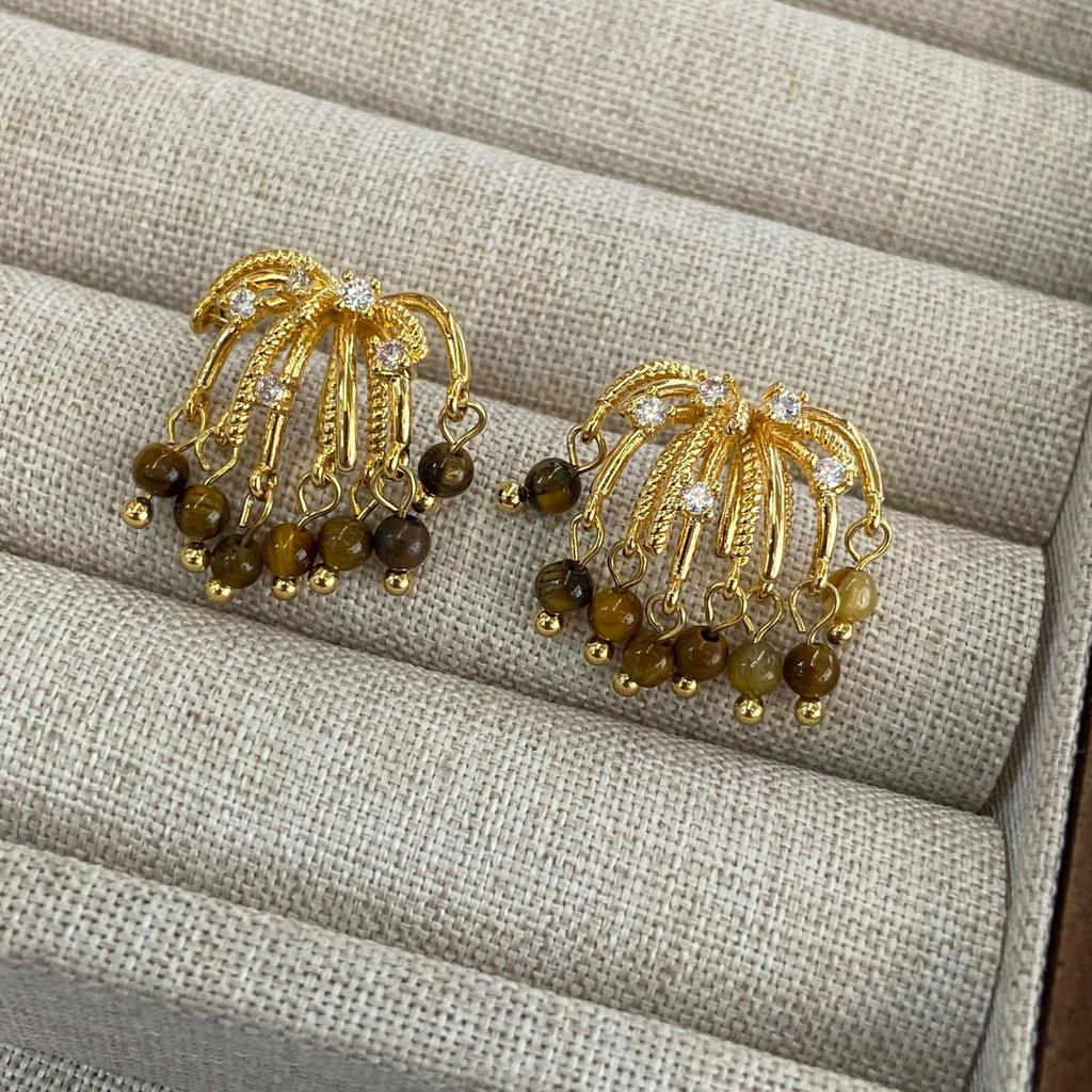 French Fireworks Waterfall Ebony Earrings Elegant Premium Maillard Vintage Earrings Temperament Earrings