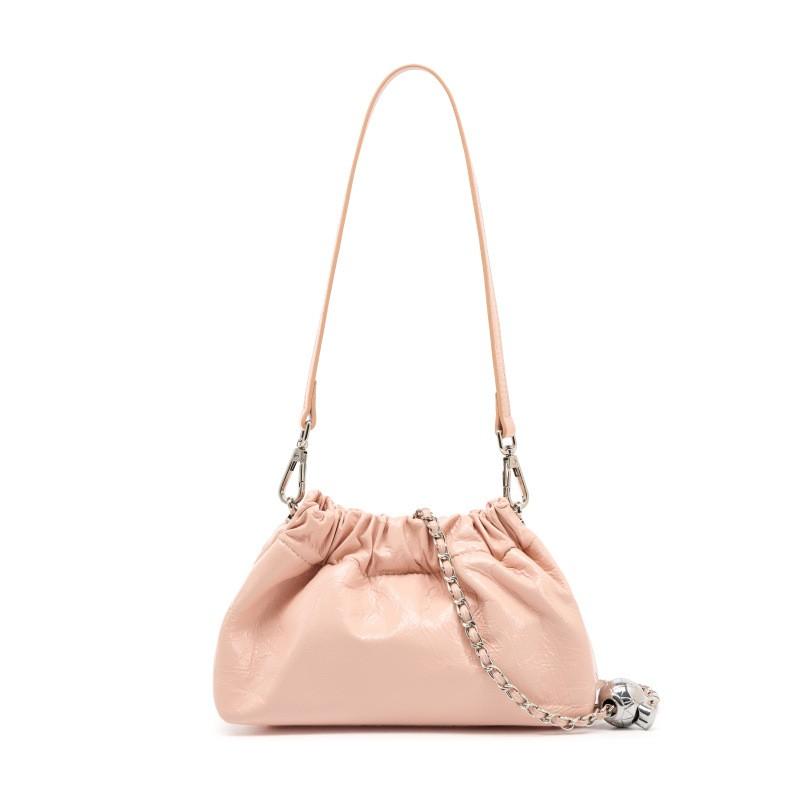 Little Golden Ball Chain Wrinkled Cloud Bag Handbill Shoulder Underarm Black Leather Design Unique Crossbody