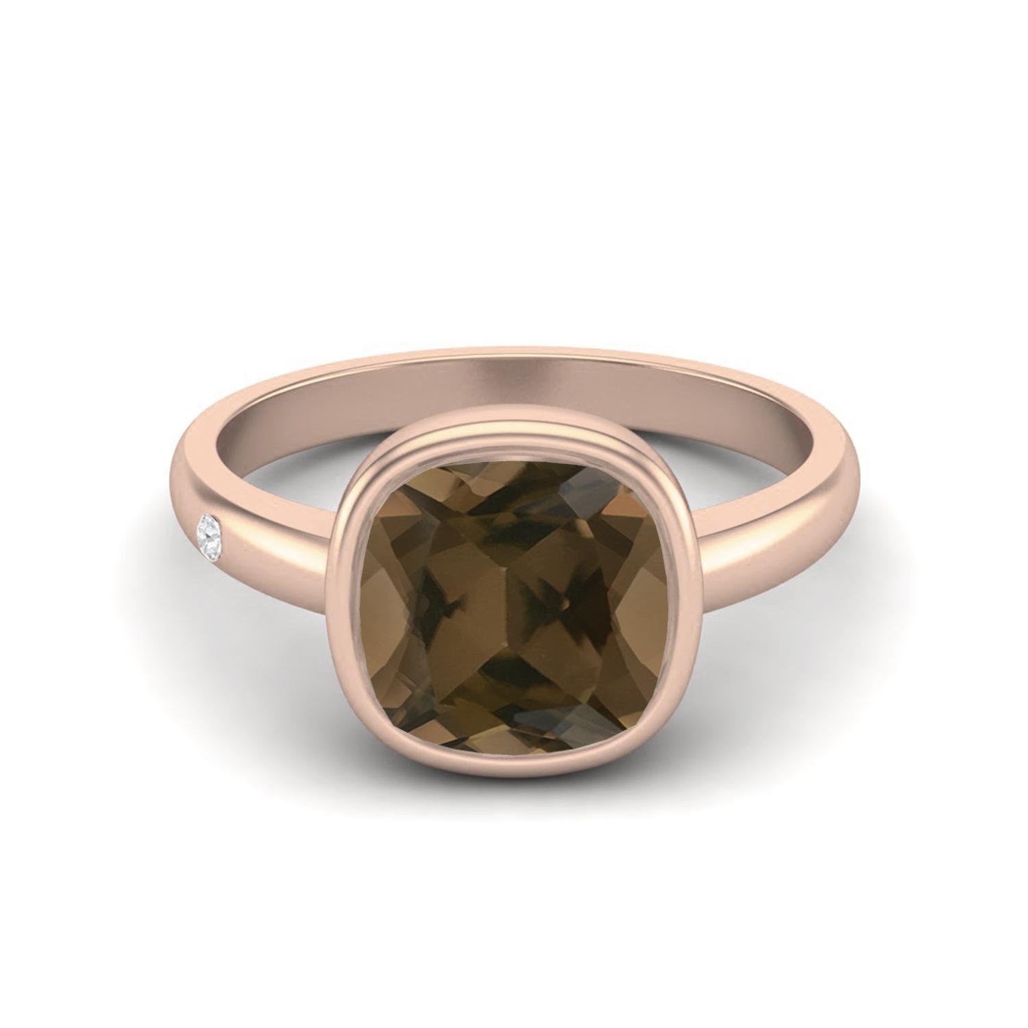 

2.5 Ctw Cushion 925 Sterling Silver Rose Vermeil Smoky Quartz Solitaire Women Bezel Set Wedding Ring 8