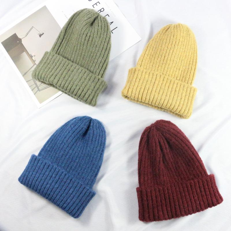 Autumn and Winter Warm Chic Knitted Hat Solid Color Crimped Casual Wool Hat Schoolgirl