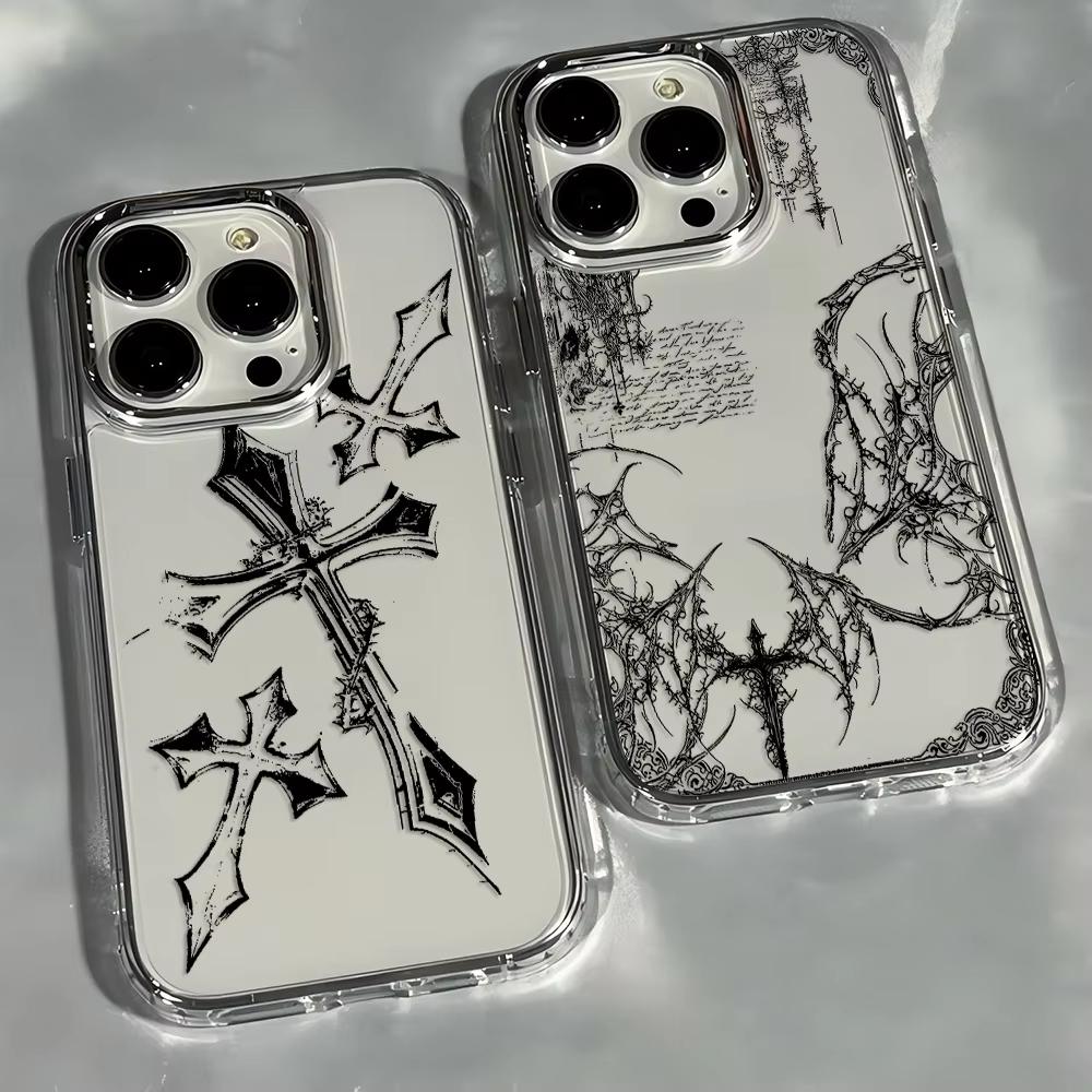 Cool dark gothic cross mark Phone Case for Samsung S25 S24 S23 S22 S21 S20 Note20 FE Ultra Plus 5G Transparent Soft Cover