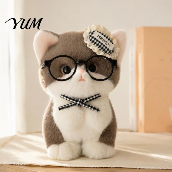 Plushie Gift for Girls Cute Plush Kitten Pendant with Glasses And Tie, Soft Stuffed Animal Keychain Backpacks Keys, Decorative Hanging Kids Toy