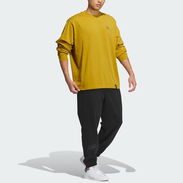 adidas Originálna okrúhly výstrih s potlačou vzoru písmen voľná dlhá rukávová tričko s klesajúcimi ramenami Unisex tričko Victory-Gold IZ1539