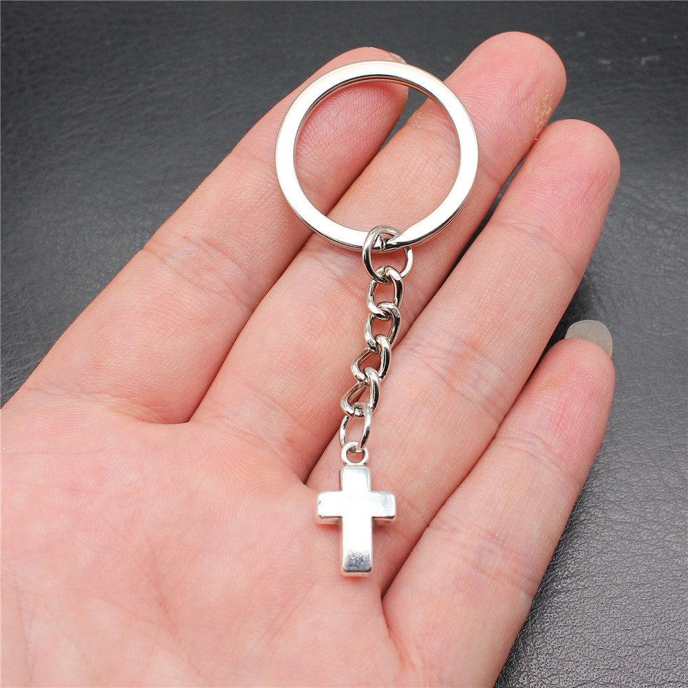 Cross Religious Amulet Keychain for Family Trendy Cute Fathers Day Gift Streetwear Key Organizer