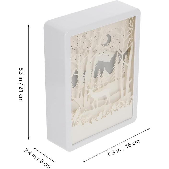 Uonlytech Forest Deer Papercut Light Box Decorative 3D Shadow Light LED Lamp Night Light for Christmas Gift