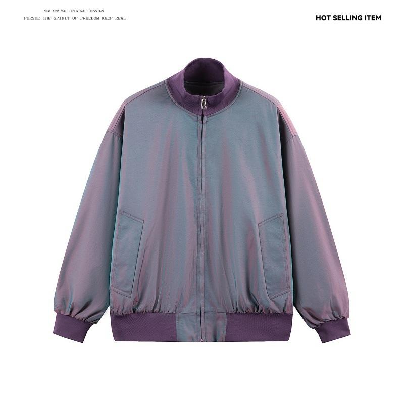 

Autumn Men S Colorful Satin Flight Jacket American Trend Stand-Up Jacket Loose Top 5XL фиолетовый