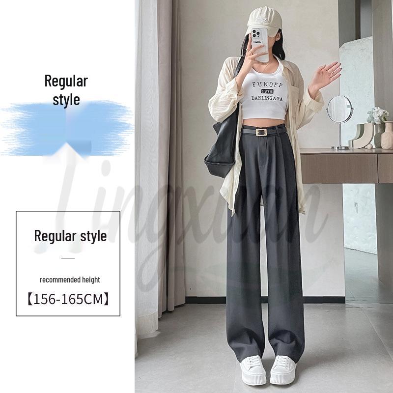 

Spring 2026 Women s Wide Leg High Waist Suit Pants with Belt, Floor-Length, Straight-Leg, Narrow Fit Casual Style. L