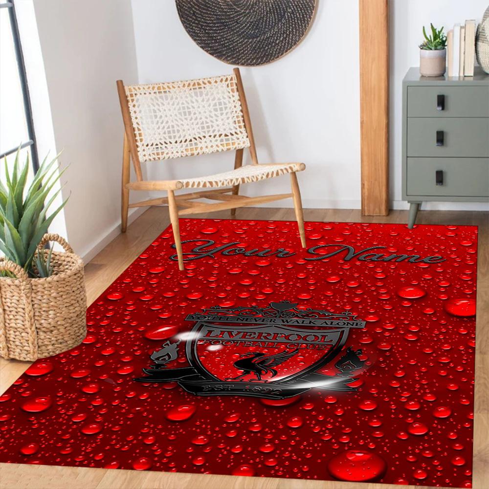 Liverpool Fc Personalized Text Area Rug Suitable For Game Room Kitchen Foyer Dormitory Antislip Rug Anime Office Decor Spiritual Gift