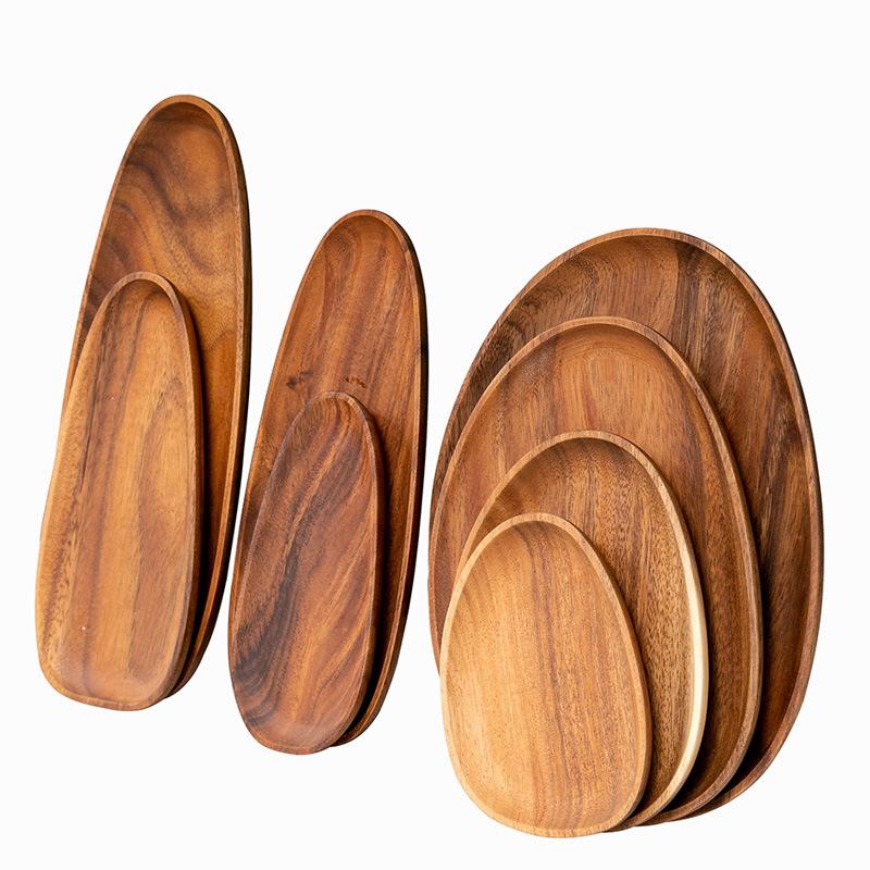 HeMu-Acacia Wooden Plate Set, Special-Shaped, Cake, Dessert, Fruit Serving, Small Sushi, Food Dishes, Premium Acacia