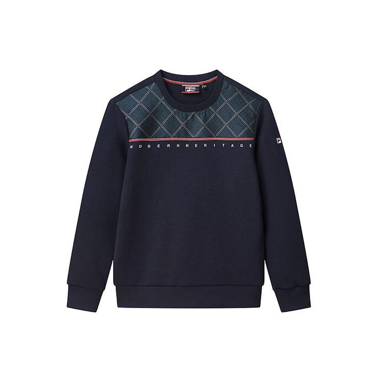 Fila Retro Diamond Print Color Block Sports Crew Neck Sweatshirt Men Sweatshirt Legendary-Blue F11M111203FNV