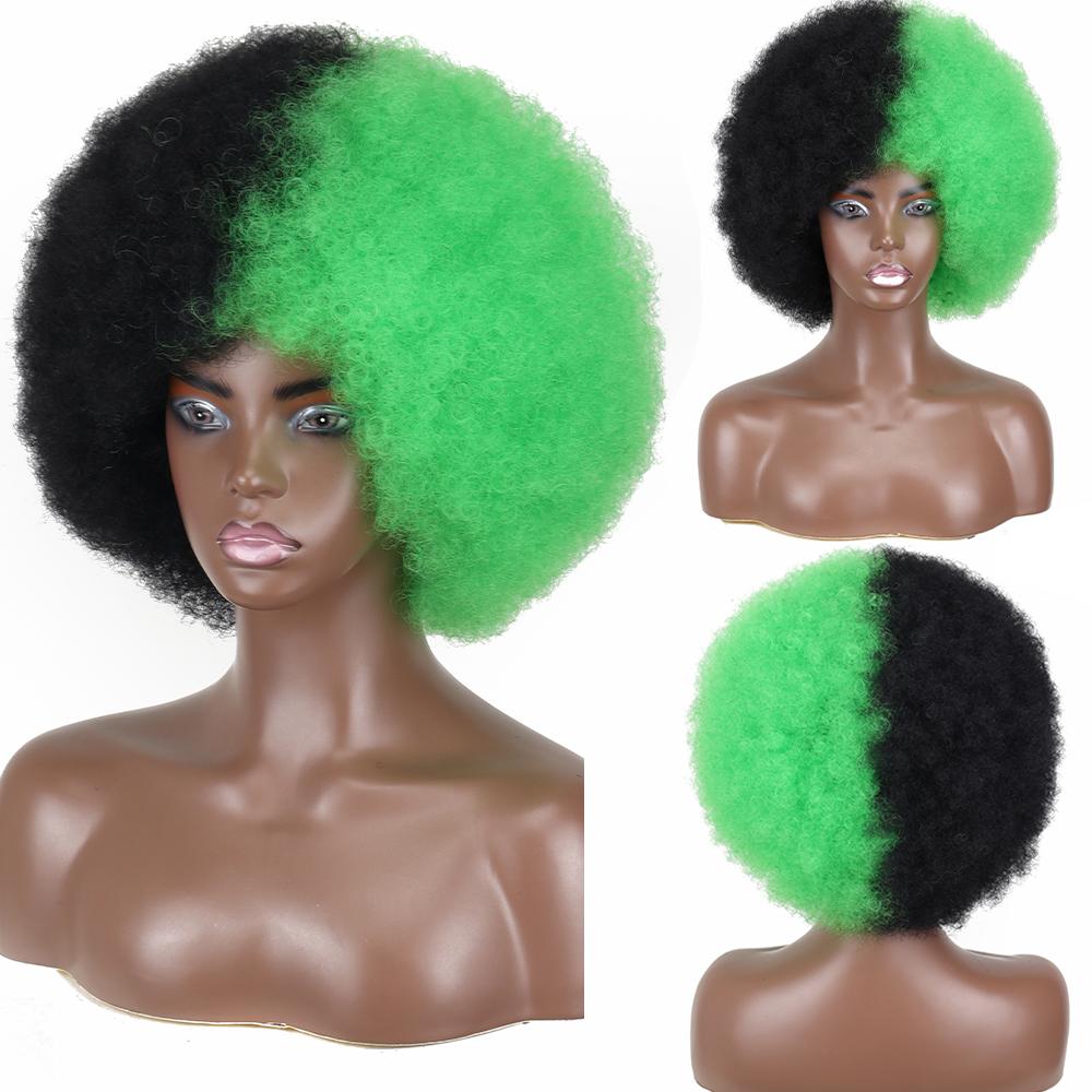 MISSQUEEN Syntetisk afro kinky krøllet fluffy parykk for kvinner Myke korthårsparykker med smell for festdans Cosplay parykker
