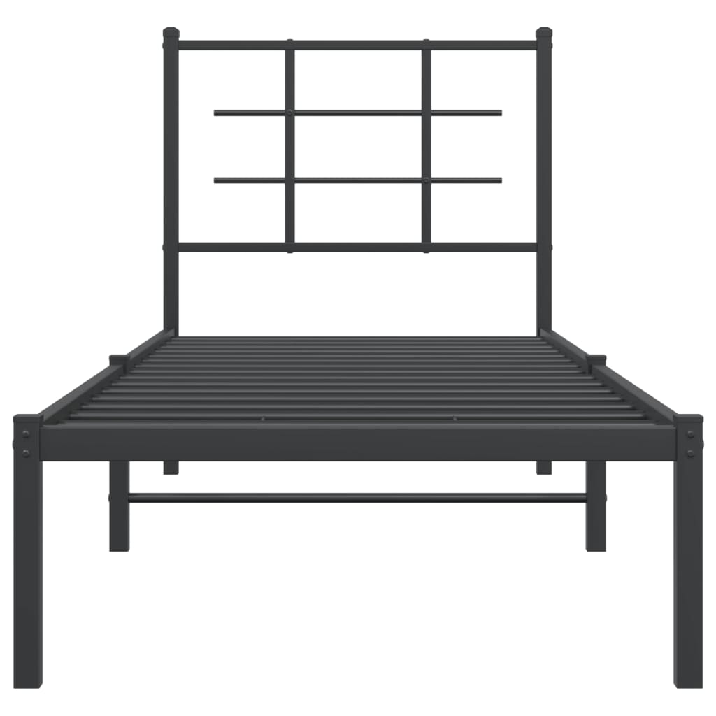 Vidaxl Metal Bed Frame with Headboard, Black, 75X190 Cm