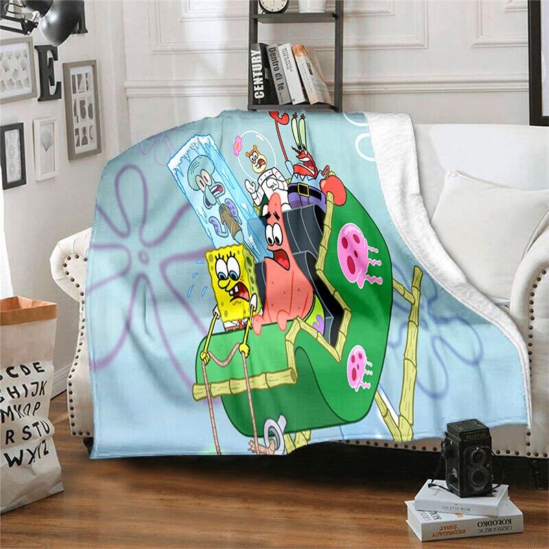 CartoonS-Spongebob Morbido Peluche Divano Letto Coperta da Lancio Cartoon Coperte da Picnic Moderna Coperta in Flanella Coperta Stampata Regalo