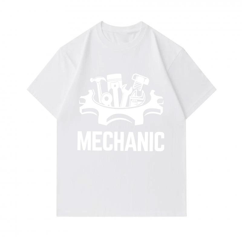 100% Cotton Men's Crew Neck Short Sleeve T-Shirt, Mechanic Tools Gear Graphic Casual Daily Wear Comfortable Soft Breathable Tee for Auto Repair Worker