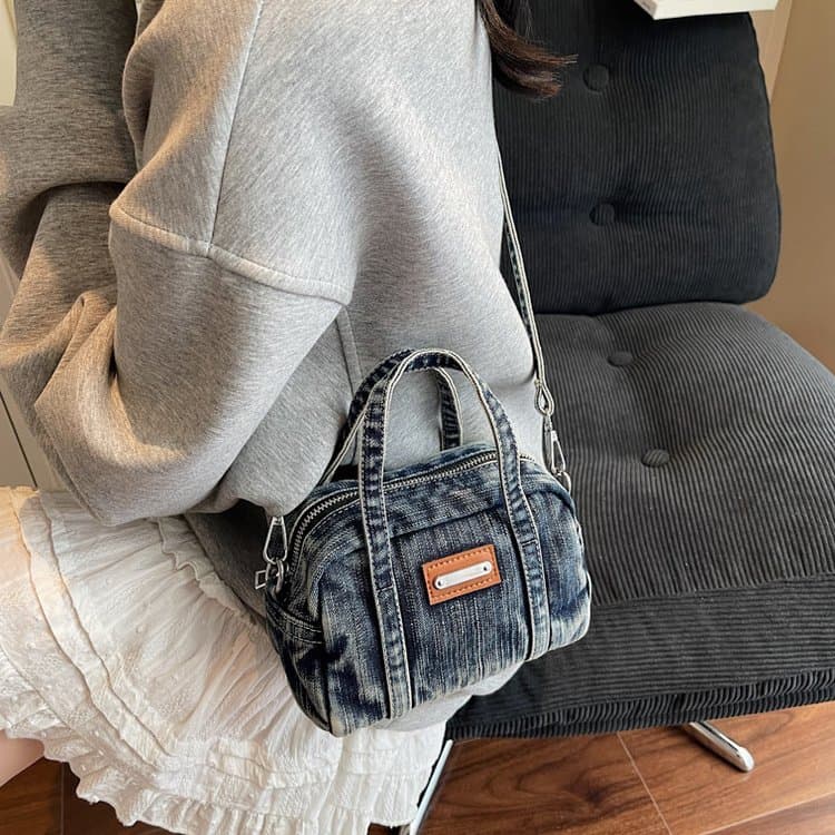 Vintage Mini Denim Boston Bag Women's Crossbody Bag
