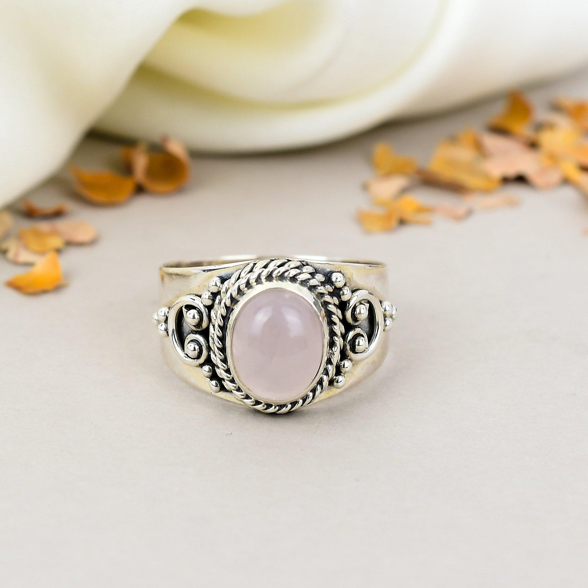 

925 Sterling Silver Rose Quartz Gemstone Ring For Women 5