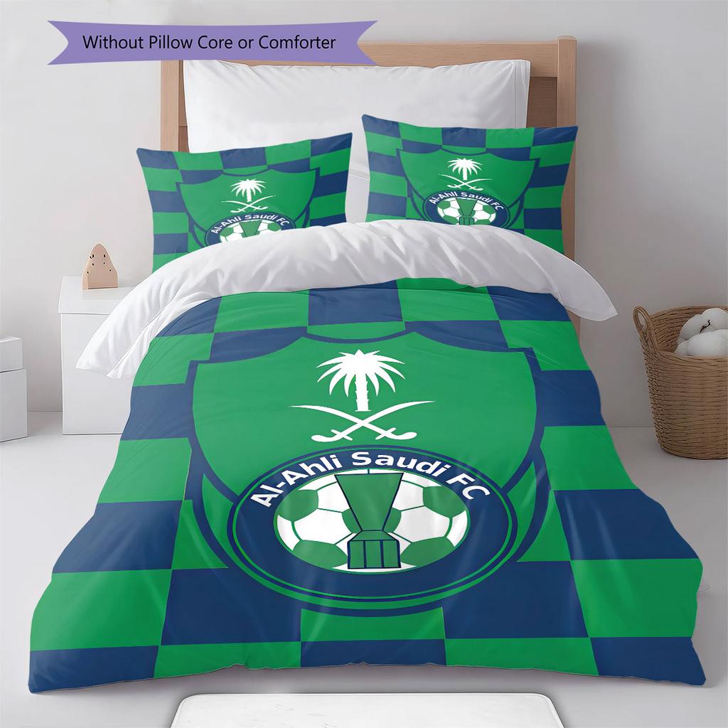 Al-Ahli Saudi FC Pattern Bedding,Quilt Set Quilt Cover Pillowcase Home Birthday Gift(1 * duvet cover + 2 * pillowcase, without core)