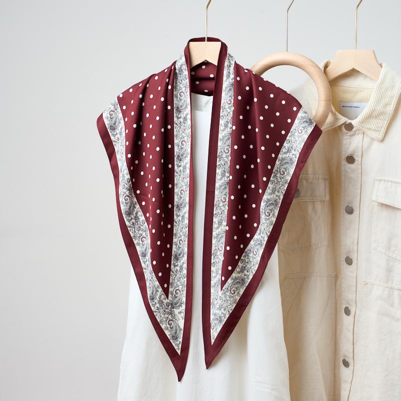 Summer Atmosphere Wearing Headscarf Twill Silk Simulation Silk Cool Diagonal Scarf Cashew Print Women's Triangle Silk Scarf