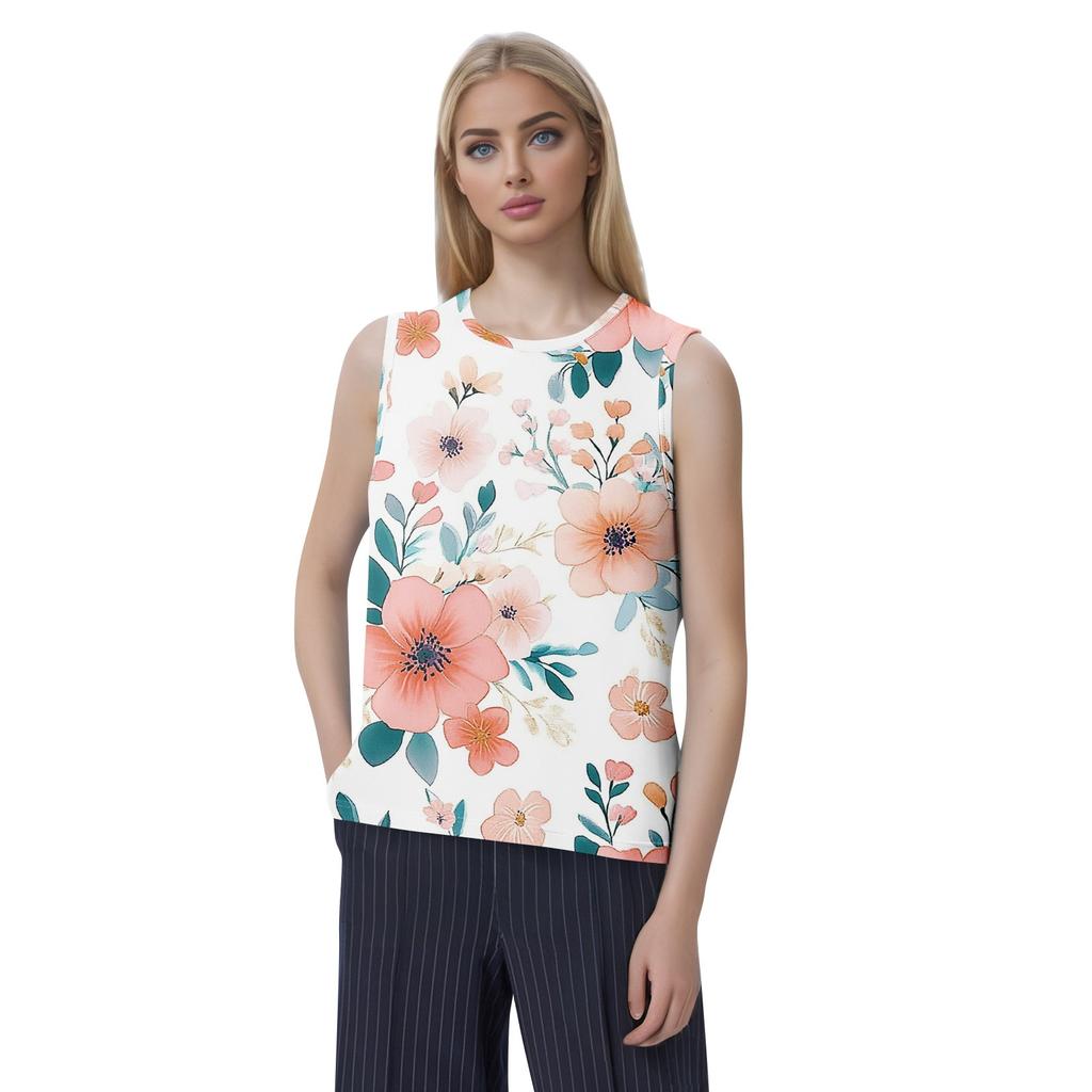 Lässige Tunika-Oberteile für Damen zum Tragen mit Leggings, ärmellose Sommerdruck-Hemden, Tanktops, Blusen