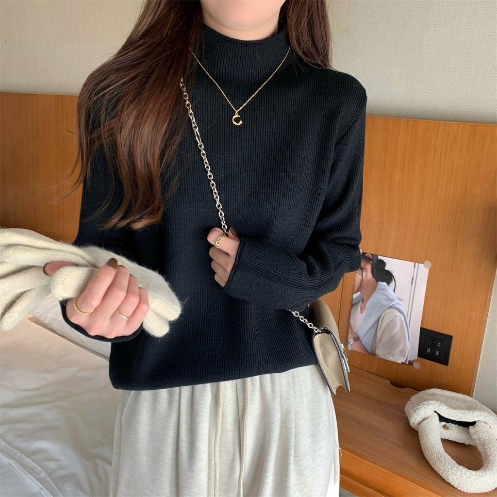 Soft waxy Andy fleece knitted sweater women's semi-turtleneck sweater autumn and winter simple casual inner long-sleeved bottoming top