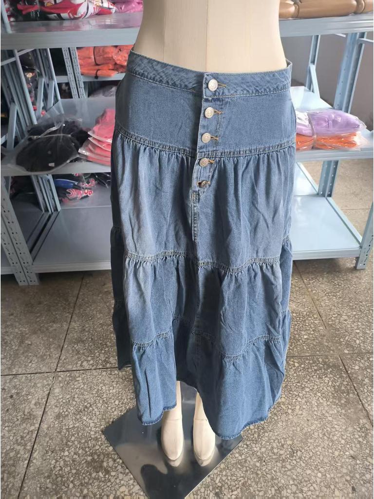 25th Anniversary Bohemian A-line Tiered Denim Midi Skirt