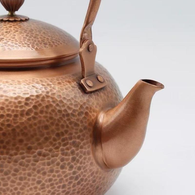 Handcrafted Vintage Large Size Copper Coffee Pot,Thickened Hammer Texture Weave Handle 1600 Ml Heat Resistant Filter Tea Kettle