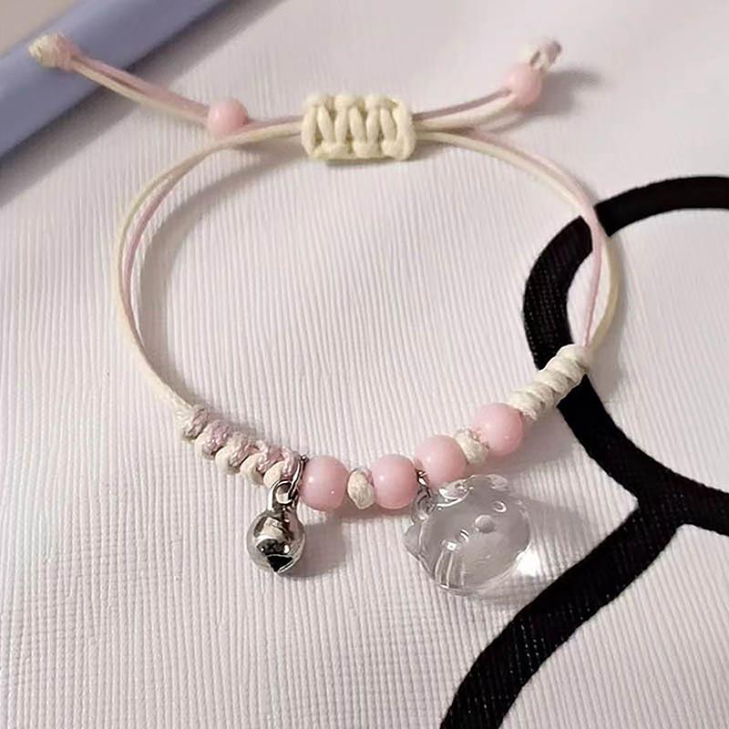 Kawaii Hello Kitty Bracelet Y2K Pink Bracelet Lucky Girl Braided Rope Bracelet Sweet Cute Pendant Friend Couple Jewelry Gift