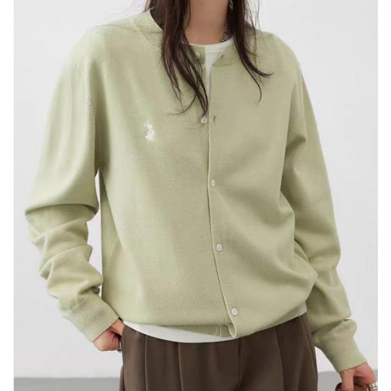 Spring and Autumn New Rabbit Embroidered Knitted Cardigan Women's Casual Versatile Solid Color Top Loose Sweater Women's Jacket Trend