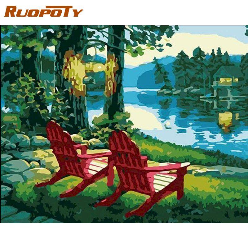 

Ruopoty цвет пейзаж Diy наборы для рисования по номерам ручная роспись краска по номерам для гостиной домашний декор 40*50 см 40x50CM NO Frame