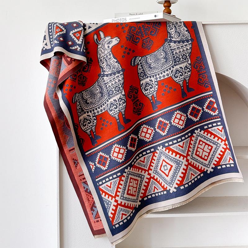 Travel Imitation Cashmere Ethnic Style Women'S Warm Scarf Cool Alpaca Print Fashionable And Elegant Shawl