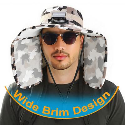 Sonnenhut mit Camouflage-Print, breiter Krempe und Schal, Angelhut mit Dual-Power-Ventilatordesign, 3-fach verstellbar, UV-Schutz, Outdoor-Hut