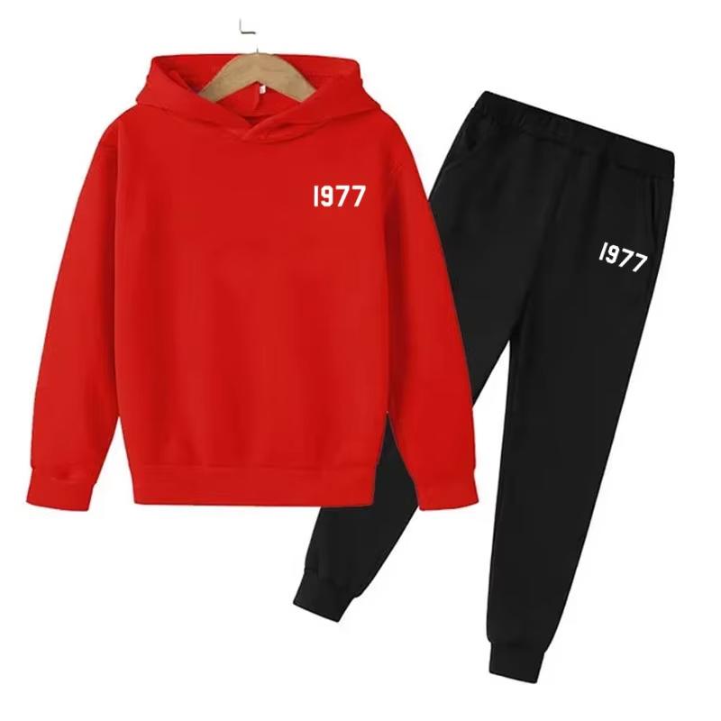 Fashion Casual 1977 Boys Girls 2 Piece Sets Tracksuit Kids Hooded Sports Suit Children Hoodies Sweatshirt Top+Pants Streetwear