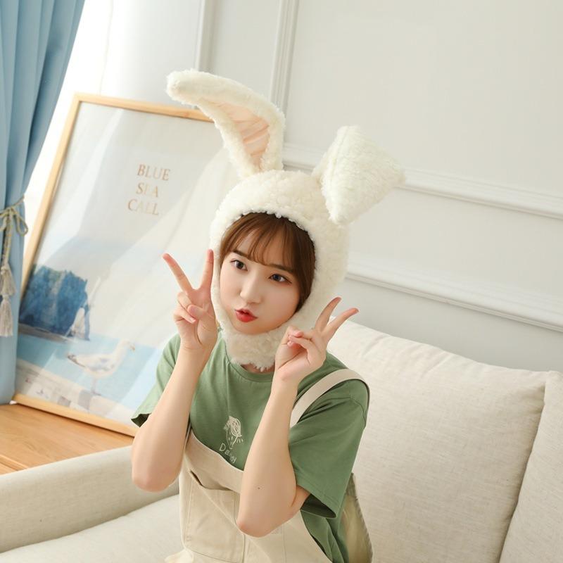 Lammulls mössa med kaninöron, plysch huva, fotorekvisita, tecknad huva