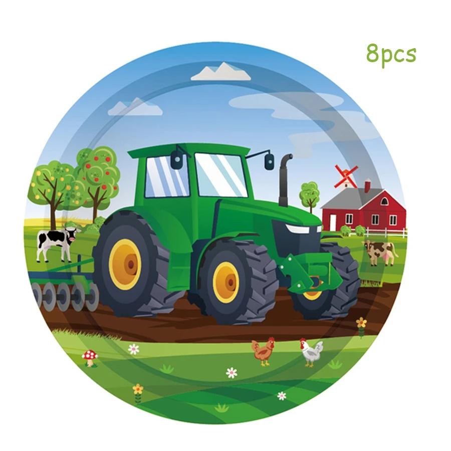 Green Tractor Birthday Decoration Tableware Balloons Cup Plate Truck Vehicle Excavator Kids Boys Party Favors Gift Baby Shower
