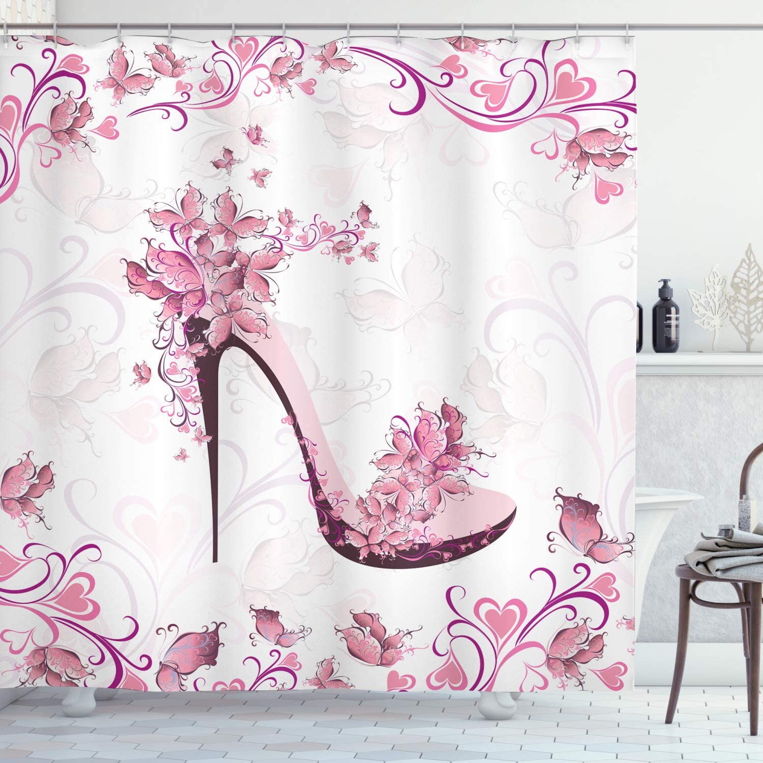 Floral Shower Curtain, Spring Blossom Flower Polyester Bath Curtain with Hooks Durable Waterproof Shower Curtain for Bathroom W90xH180cm(35x70 in)