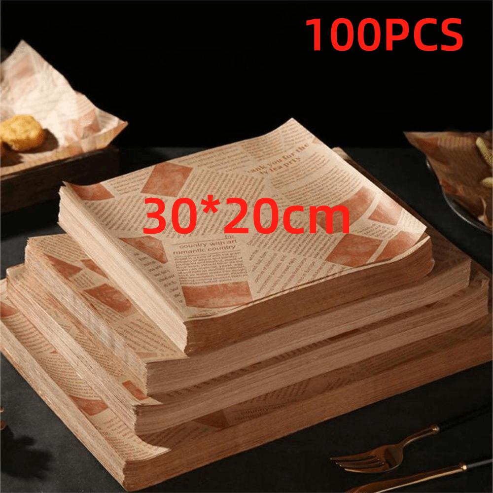 100Pcs Old Newspaper Style Oil-Proof Paper Safe Material Food Wrapping Fried Food Paper Burger Wrapping Paper Fryer Use