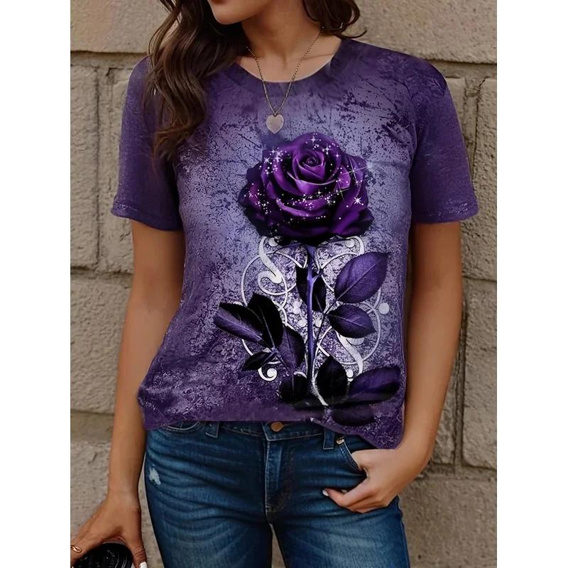 

Жіноча літня футболка з круглим вирізом, темпераментна, з короткими рукавами, блузка з ретро квітковим візерунком, вільний повсякденний одяг M